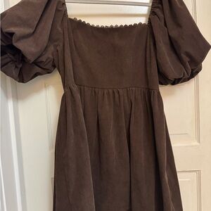 Brown Puff Sleeve Dress